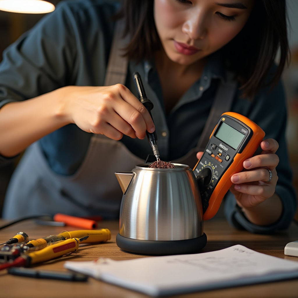 Partecipante che usa un multimetro per diagnosticare un guasto a un bollitore