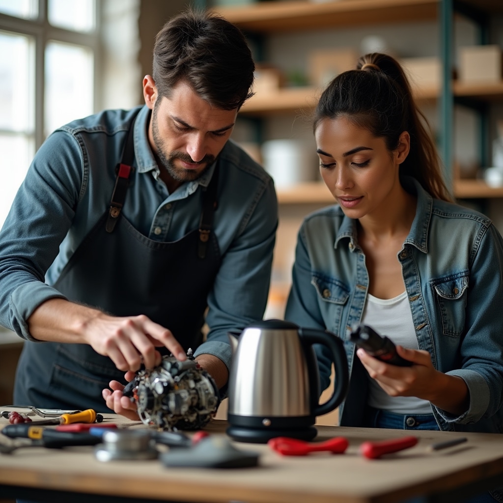 Il tecnico che assiste un partecipante durante la riparazione