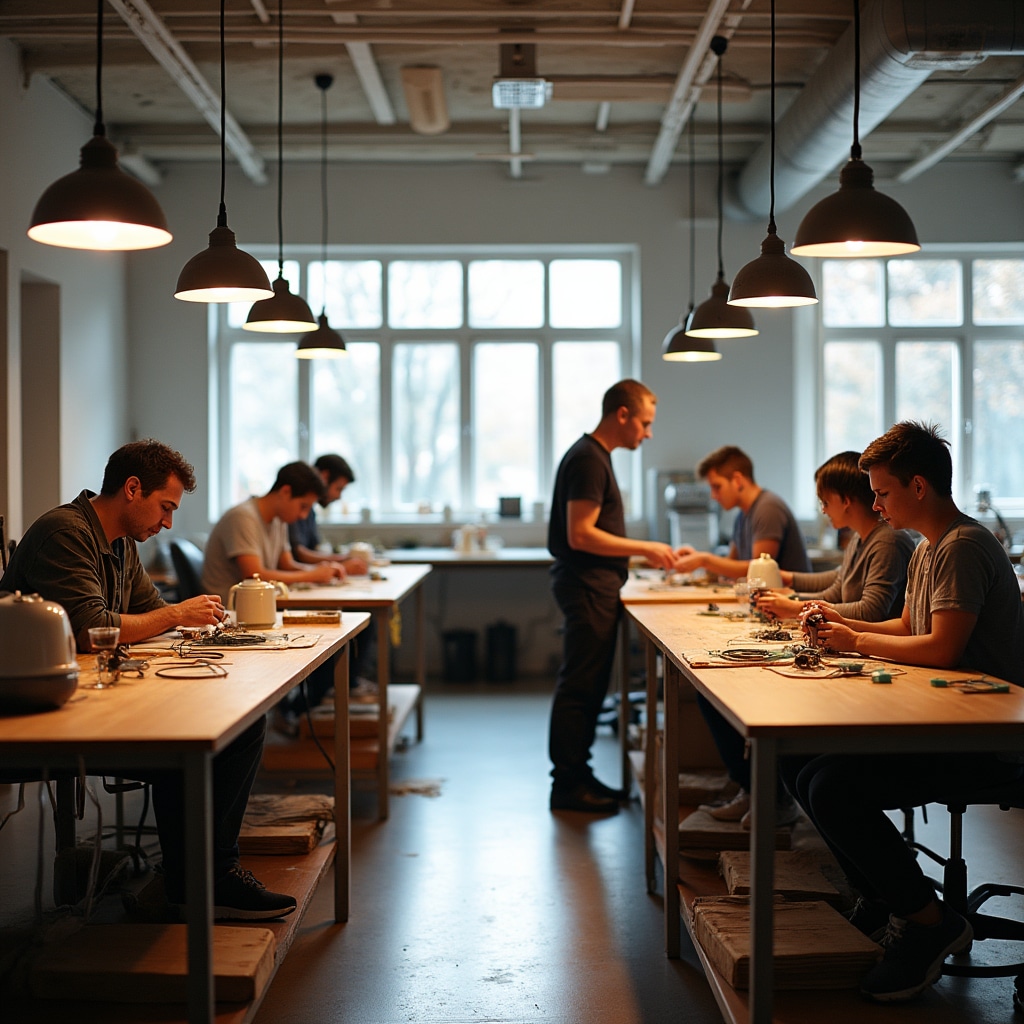 Panoramica di una sessione del laboratorio con partecipanti al lavoro ai banchi